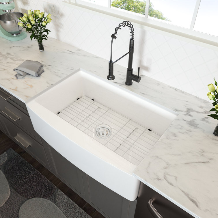 Magic Home Farmhouse Sink White -24 Inch Apron-Front Kitchen Sink